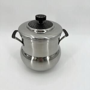 Oneida Custom 18/8 Stainless Ice Bucket MCM Ornate Floral Trim with Black Inlay